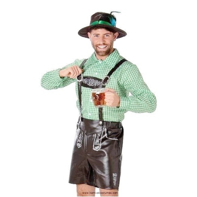 Adult Oktoberfest Alpine Man PVC Lederhosen Costume Mens Large