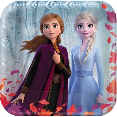 Square Frozen 2 Elsa Anna Paper Plates 23cm Pk 8