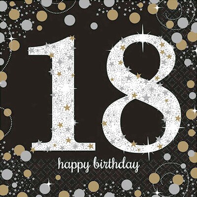 Black & Silver 18th Birthday 2 Ply Lunch Napkins Pk 16