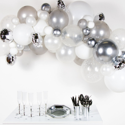 Silver, White & Confetti Balloon Garland Kit (66 Balloons, Tape, Glue Dots)