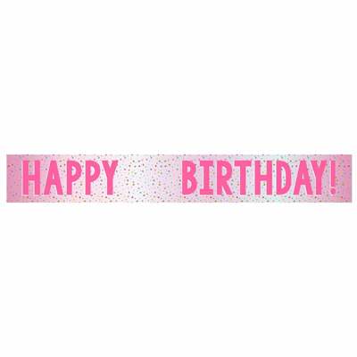 Customisable Pink Happy Birthday Add Age Foil Banner