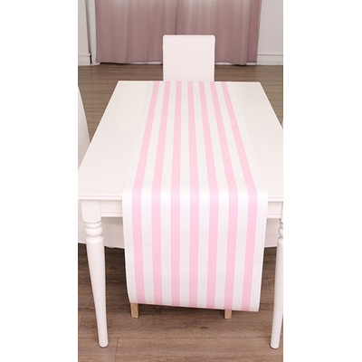 Pink & White Stripe Paper Table Runner Roll (8m x 50cm) Pk 1