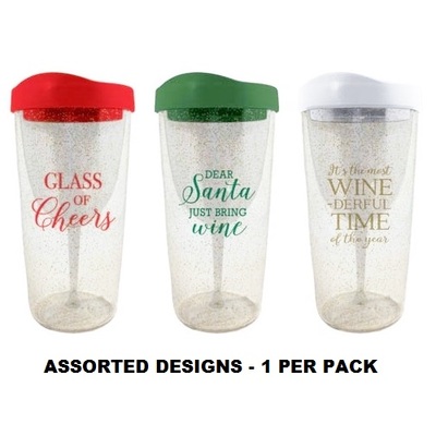 Christmas Assorted Acrylic Glitter Wine Tumbler Travel Cup