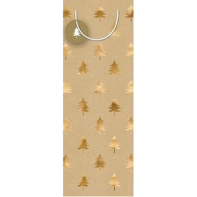 Kraft Gold Christmas Trees Wine Gift Bottle Bag