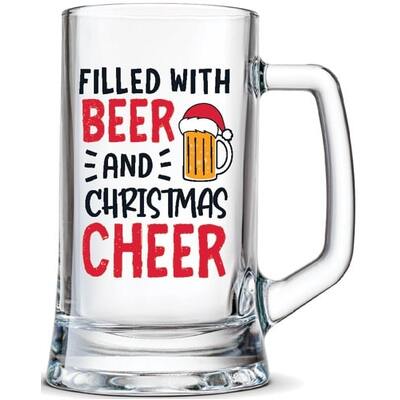 Christmas Cheer Glass Beer Mug with Handle