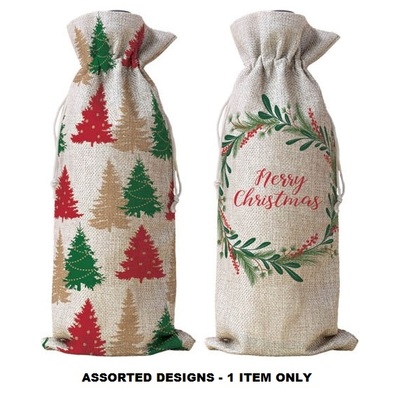 Christmas Fabric Bottle Bag Assorted Designs Pk 1