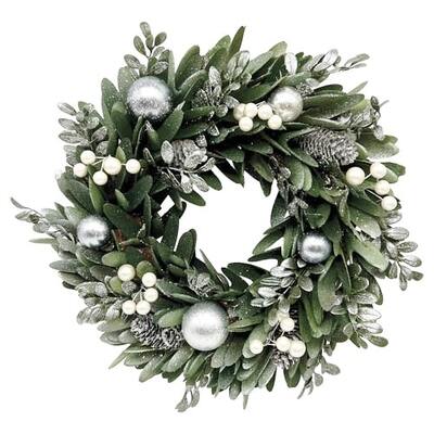 Green & Silver Baubles Christmas Wreath 32cm Decoration