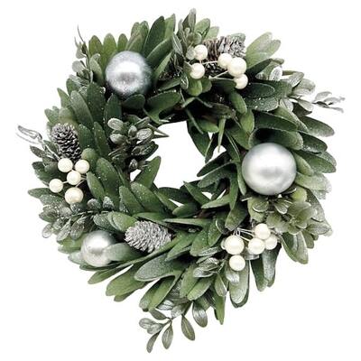 Green & Silver Baubles Christmas Wreath 25cm Decoration