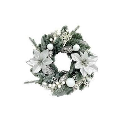 Green & Silver Poinsettia Christmas Wreath 32cm Decoration