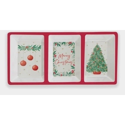 Christmas Tree Baubles 3 Section Melamine Tray 33x16cm