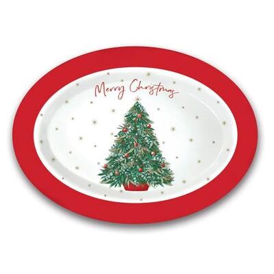 Christmas Tree Baubles Oval Melamine Tray 35x26cm