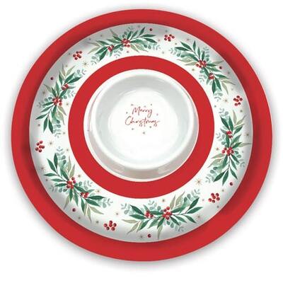 Christmas Holly Melamine Chip & Dip Platter Tray 31cm