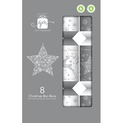 Silver & White Reindeer & Stars Christmas Bon Bons 12in Pk 8