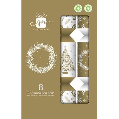 Cream & Gold Tree & Wreath Christmas Bon Bons 12in Pk 8