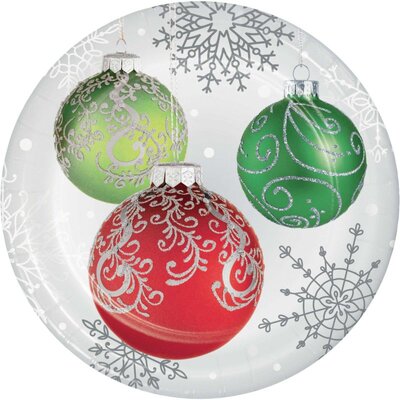 Christmas Elegant Ornaments 9in 22cm Paper Plates Pk 8