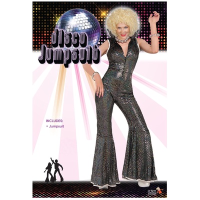 Adult Womens 70s Silver Disco Jumpsuit (12-14)