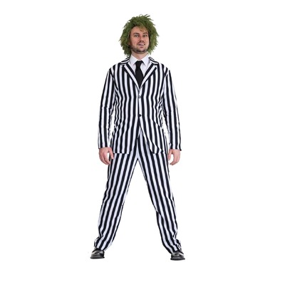 Adult Beetle Time Black White Striped Suit Costume Mens Large