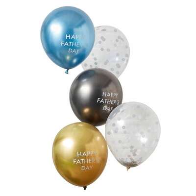 Ginger Ray Father's Day Chrome & Confetti Latex Balloons Pk 5