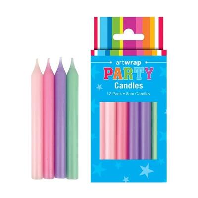 Pastel Party Cake Candles 8cm Pk 12