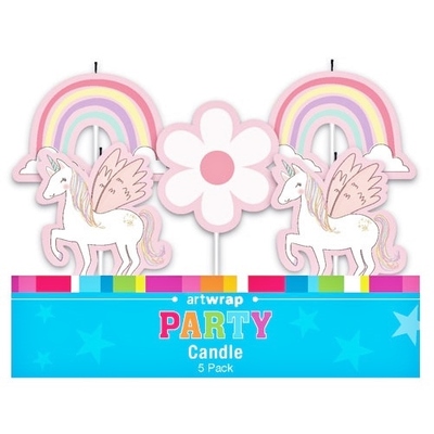 Unicorns & Rainbows Party Cake Candles Set Pk 5