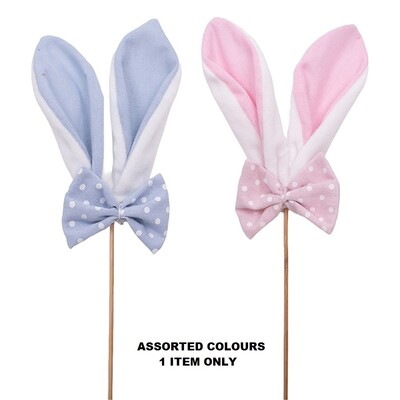 Fabric Easter Bunny Ears & Bowtie on Pick Pk 1 Blue or Pink