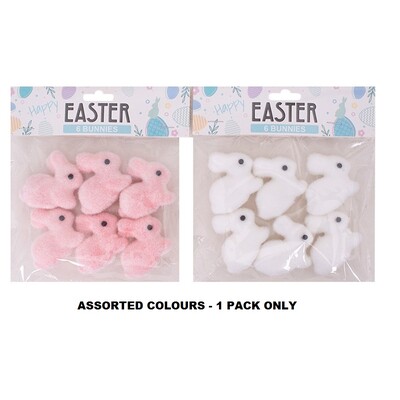 Flocked Mini Easter Bunny Bunnies Decorations Pk 6 Assorted Colour