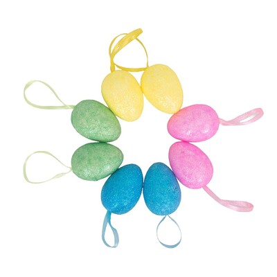 Mini Foam Glittered Hanging Easter Eggs Decorations Pk 8