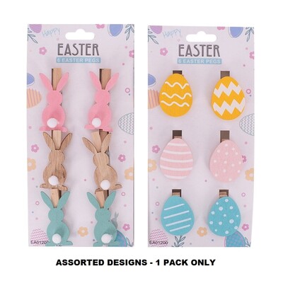 Easter Design Mini Pegs Decorations Pk 6 Egg or Bunny