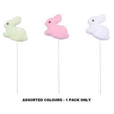 Flocked Easter Bunny Picks Decorations Assorted Colours Pk 4