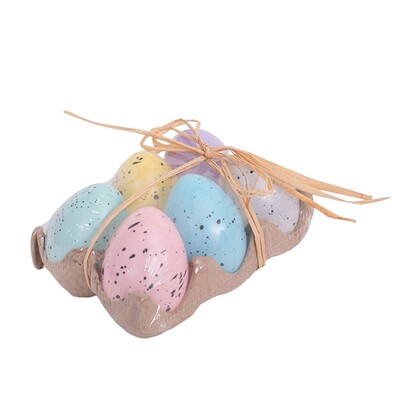 Plastic Easter Eggs in Carton with Raffia Tie Pk 6