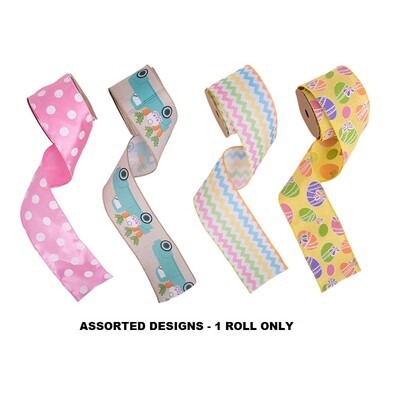 Easter Designs Wired Ribbon 5m Pk 1 Assorted