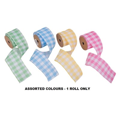 Easter Gingham Wired Ribbon 5m Pk 1 Assorted