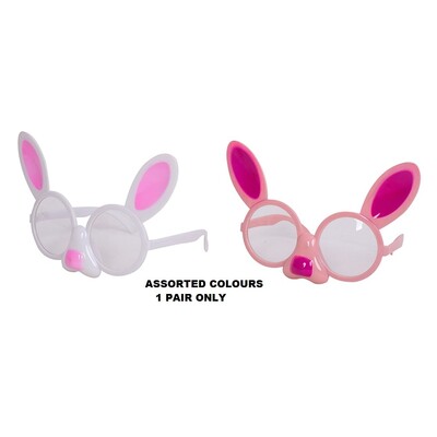 Easter Bunny Face Plastic Novelty Glasses Pk 1 Pink or White