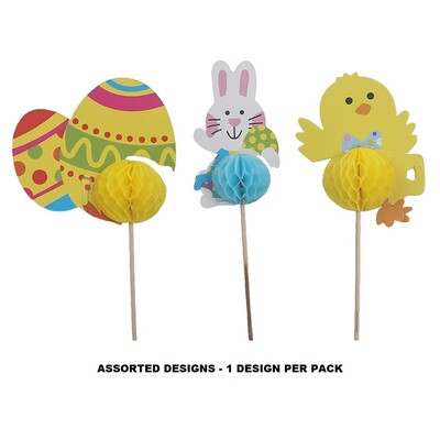 Easter Honeycomb Food Pick Cupcake Toppers Pk 12 Assorted