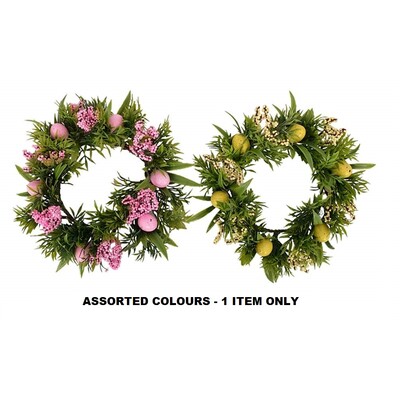 Easter Egg & Foliage Wreath Decoration 21cm Pk 1 Pink or Yellow