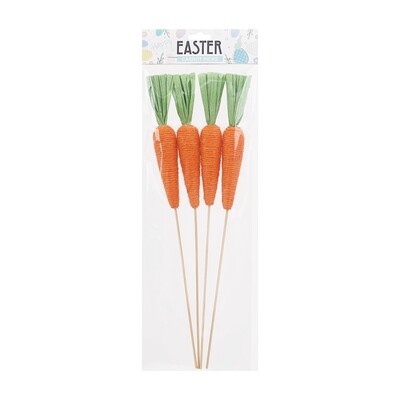 Easter Carrot Picks Decorations Pk 4 35cm