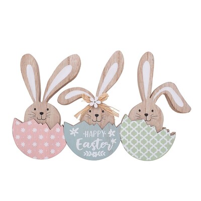 Wood MDF Happy Easter Bunnies & Eggs Table Top Decoration