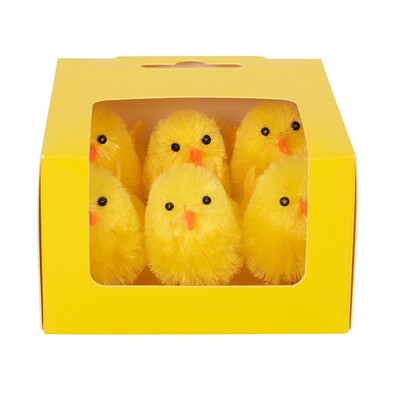 Fluffy Yellow Easter Chicks Decorations 5cm Pk 6