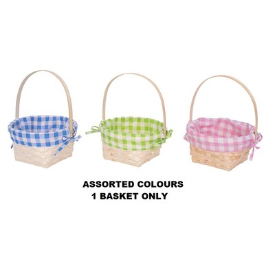 Easter Bamboo Basket with Handle & Fabric Lining 20cm Pk 1 Assorted Colours