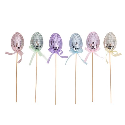 Mirror Ball Easter Egg Picks Mixed Colours Pk 6 22cm x 6cm