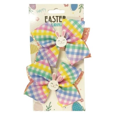 Easter Bunny Pastel Ribbon Bow Hair Clips Pk 2