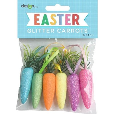 Easter Glitter Carrots Hanging Decorations Pk 6