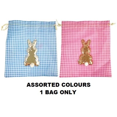 Pink or Blue Easter Drawstring Bag with Sequin Bunny Pk 1