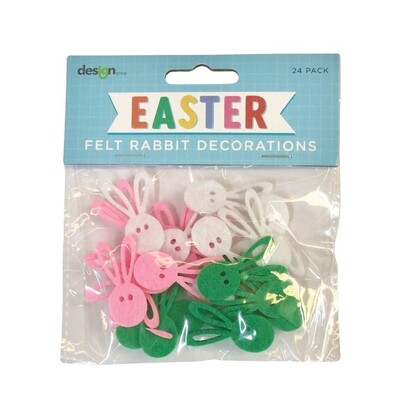 Easter Felt Rabbit Bunny Decorations Pk 24 Assorted Colours