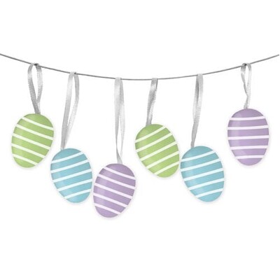 Easter Hanging Plastic Eggs Decorations with Stripes Pk 6