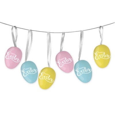 Easter Hanging Plastic Eggs Decorations with Text Pk 6