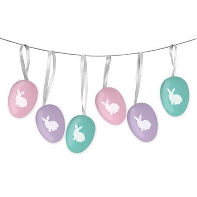 Easter Hanging Plastic Eggs Decorations with Bunny Pk 6