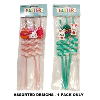 Easter Novelty Reusable Spiral Straws Assorted Pk 3