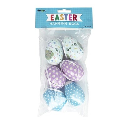 Easter Hanging Plastic Floral Patterned Egg Decorations Pk 6