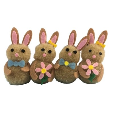 Brown Mini Fluffy Easter Bunnies Hat Decorations Pk 4